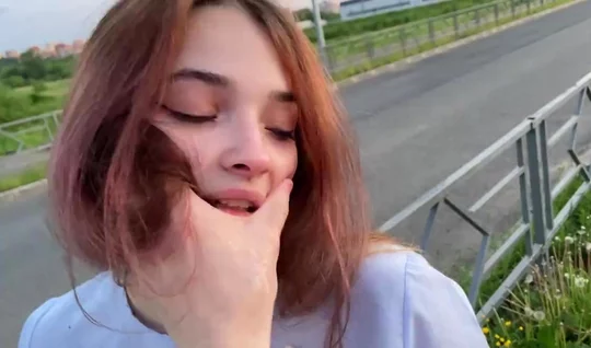 Young slut hot sucks boyfriends cock in public...