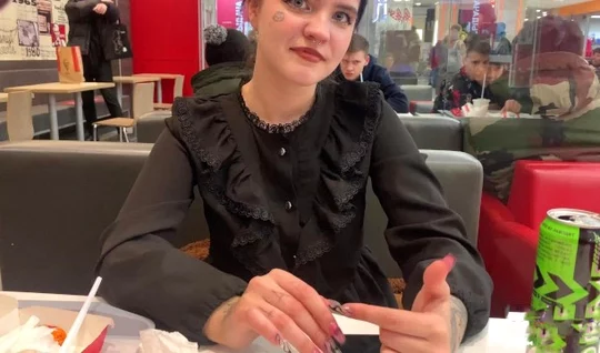 Russian chick sucks strangers cock in cafe toilet...